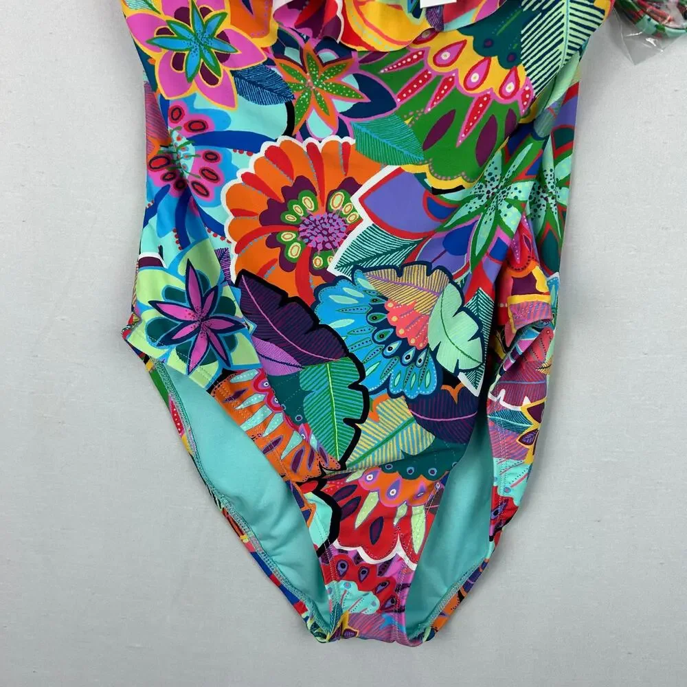 Bleu Rod Beattie Make It Pop Ruffle Shoulder Swimsuit RBMP22738-TJ Womens Size 8